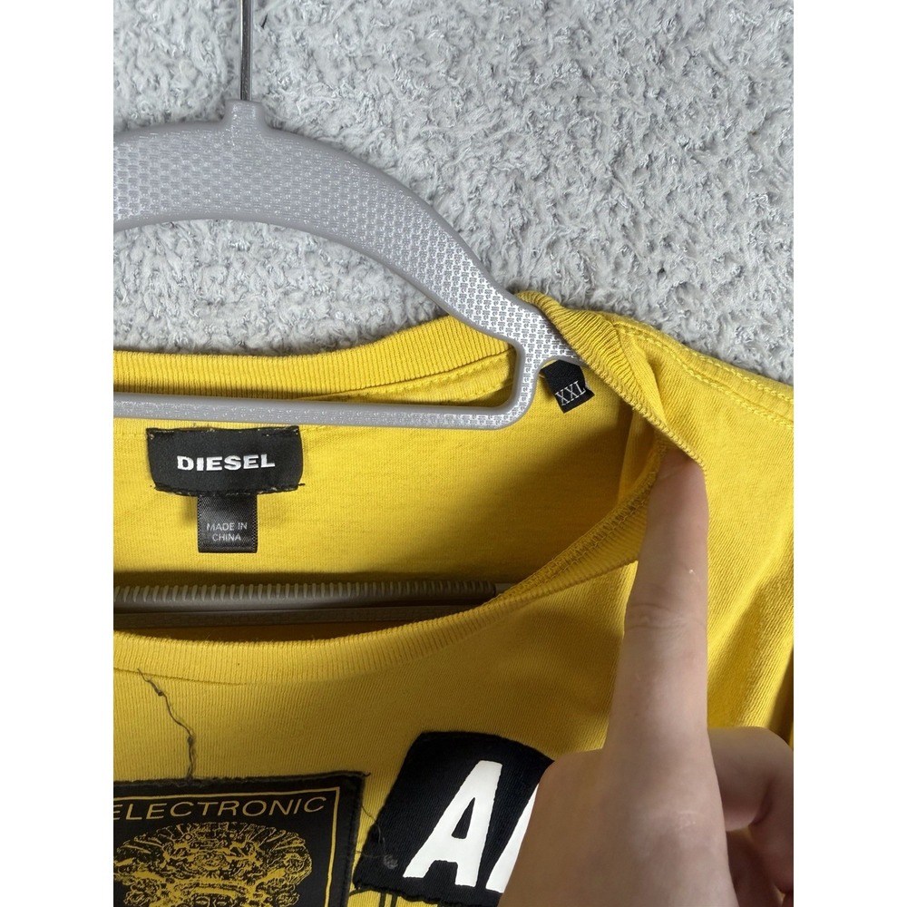 Diesel Electronic Tekno Rave T Shirt Yellow Men Size 2XL Patchwork - Picture 2 of 5